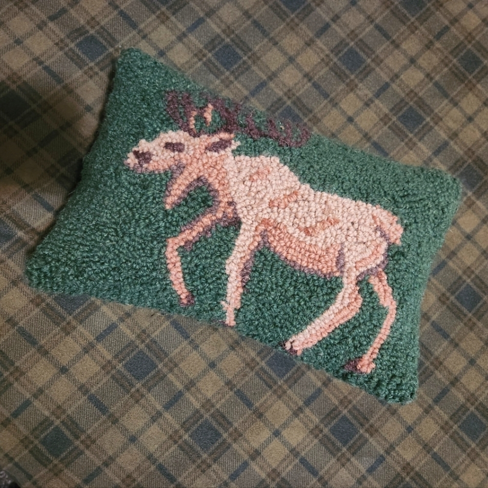 Hooked Wool Moose Pillow